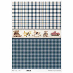 ITD Reispapier Decoupage Bastelpapier A3 0791L  Karomuster , Spielzeug, blau
