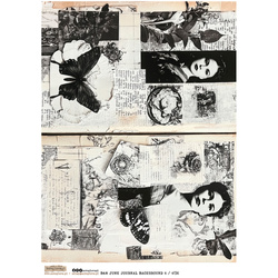 Reispapier Decoupage Bastelpapier A4 - Scraplove - B&W Junk Journal Background 4