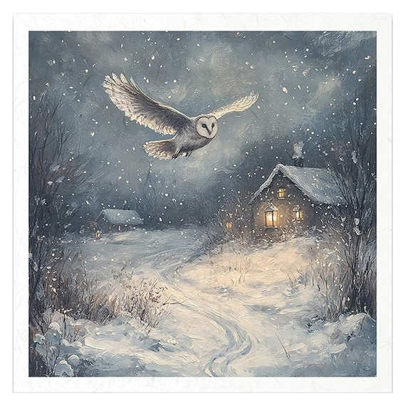 Reispapier-Set - Nachtlandschaft, Winter, Eule, Haus, Sterne - RSM179 - Itd Collection