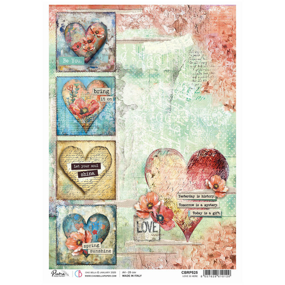 Reispapier Decoupage Bastelpapier Ciao Bella für A4-Decoupage - Timeless Moment Majestic Dream Love is here - Herz, Inschriften