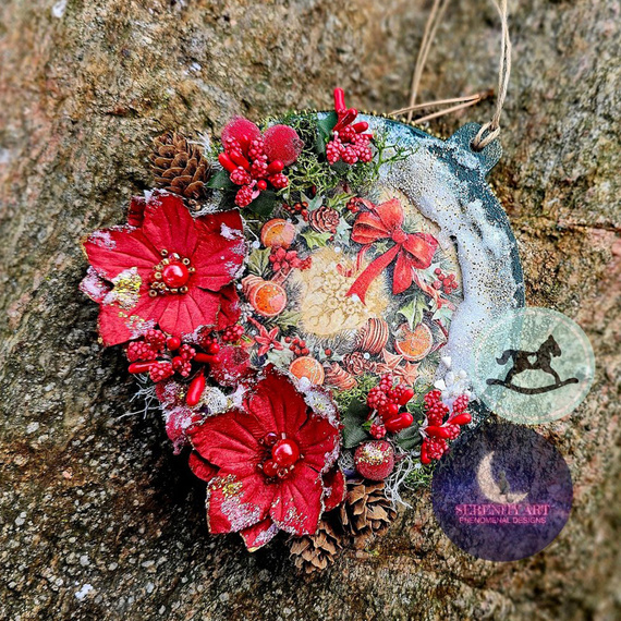 Weihnachtskugel aus Holz mit Rahmen 12 cm - Holzanhänger zum Dekorieren