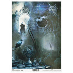 Reispapier für Decoupage Alchemy, Weltkugel, Rabe, Nebel ITD-R1709 - A4 