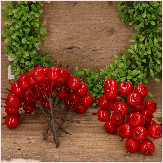 Lackierte Äpfel am Draht - 6 Stück - Dekorative Früchte