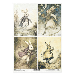 Reispapier für Decoupage A4 - Weißer Hase, Uhren, Hasen - R2635 - Itd Collection