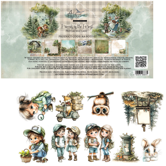 ALCHEMY OF ART Set 30x30cm Scrapbooking Papier, Friends of the Forest