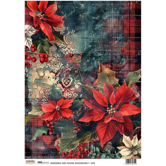 Reispapier A4 - ScrapLove - Christmas Red Flower Background 1 - Weihnachten rote Blume Hintergrund