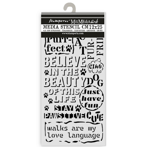 Schablone mixed-Media 3D 12x25cm - Furry Friends Hintergrund in Slogan - Stamperia