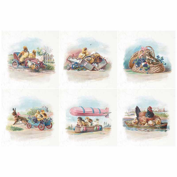 ITD Reispapier Decoupage SET Bastelpapier, alte Hennen, Hasen, Hühner RSM067