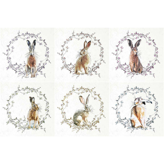 ITD - Reispapier-Set - RSM051 - Hasen mit Blumenkränzen