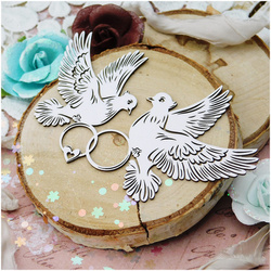 Dekorpappe Die Cut Chipboard - Liebe - Tauben mit Ringen - Kreatywna Pracownia