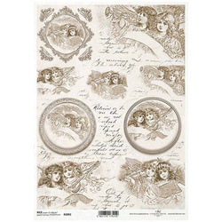 ITD Reispapier Decoupage Bastelpapier, Vintage-Engel, dekorative Rahmen, Noten R2092