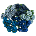 ROSEN Geöffnete 10mm 50 Stk. Scrapbooking Maulbeerpapier Blumen Flowers blau mix