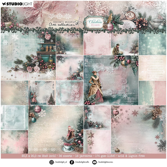 STUDIOLIGHT Scrapbooking Papier Set 20x20 cm, Collage Papier Pad - Christmas Blush