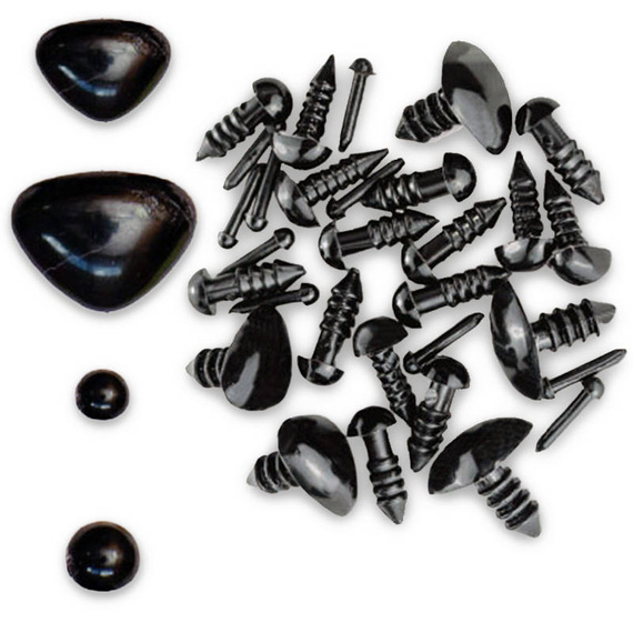 Plastikaugen und -nasen Schwarz 30Stk. - Größen mischen