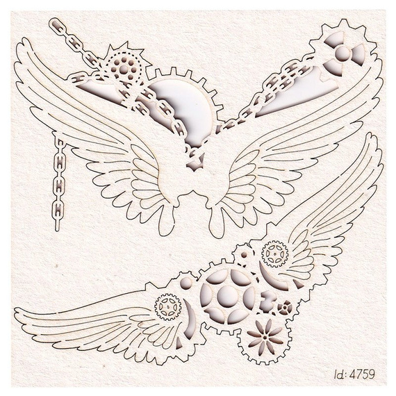 Dekorpappe Die Cut Chipboard - Steampunk - kleine Flügel in SC-Ketten