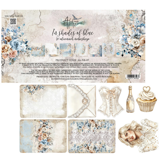ALCHEMY OF ART Set 30x30cm Scrapbooking Papier,  In shades of blue