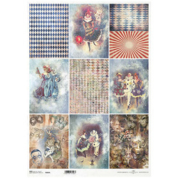 ITD Reispapier Decoupage Bastelpapier, A3 884L Verliebter Pierrot, venezianische Masken, Karneval