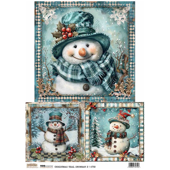 Reispapier A4 - ScrapLove - Christmas Teal Snowman 2 - Türkis Schneemann