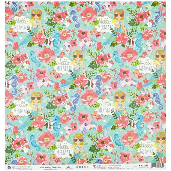 PRIMA 30x30cm doppelseitig Scrapbooking Papier Designpapier, Hello Mermaid