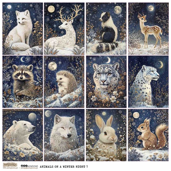 AUFKLEBER papier - ScrapLove - Animals on a Winter Night 1 - Tiere in einer Winternacht 