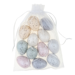 Gefärbte Plastikeier mit einem 4 cm langen Anhänger - 12 Stück