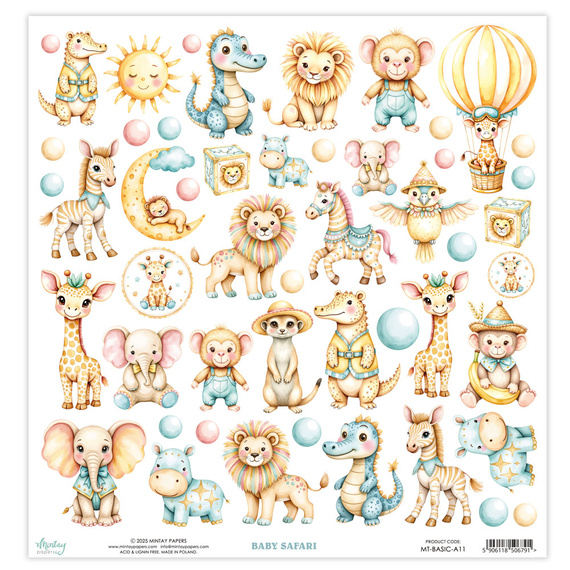 Scrapbooking-Papier mit Elementen 30 x 30 cm - Mintay - Baby Safari