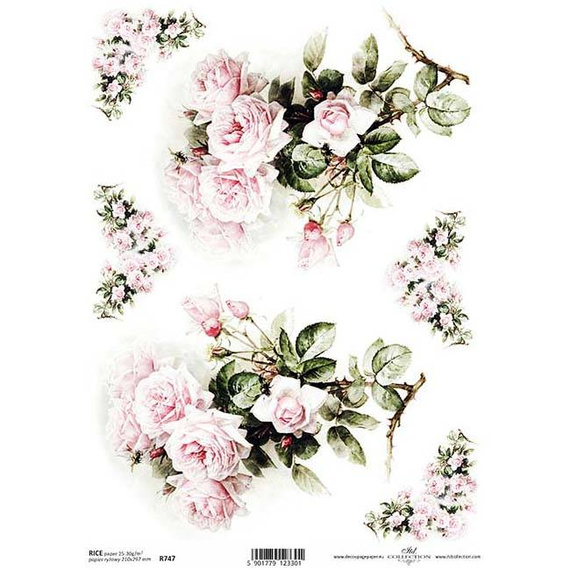 ITD Reispapier Decoupage Bastelpapier Serviettentechnik, R747 Blumen, Rosen
