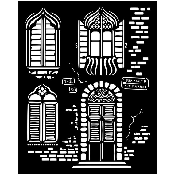 STAMPERIA Mixed Media Schablone STENCIL  25x25 cm - Venice Fenster