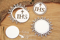 SCRAPINIEC Dekorpappe Die Cut Chipboard Dekoration Tatting Communion - doppellagig Host groß 01