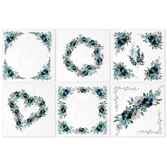 Reispapier-Set, blaue Blumen- ITD 6tlg