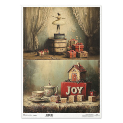 Reispapier für Decoupage A3 - Ballerina, Spieluhr, Retro-Weihnachten - R1518L - Itd Collection