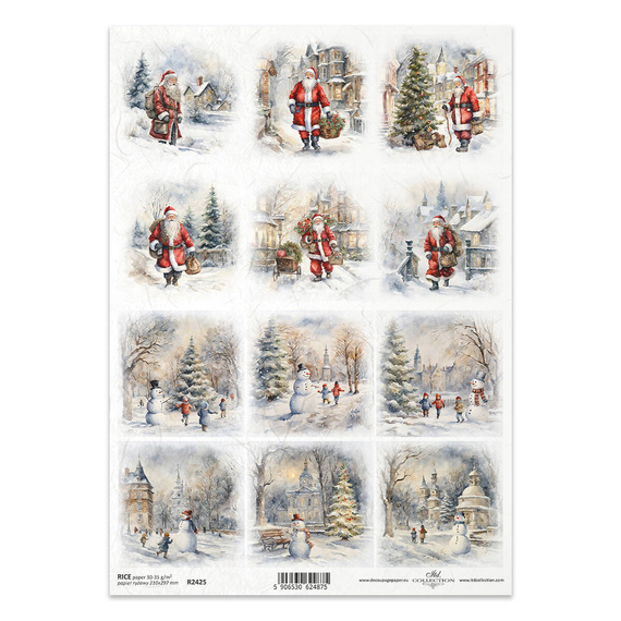 ITD Reispapier Decoupage Bastelpapier Serviettentechnik-R2425 Kinder Schneemann Weihnachtsmann