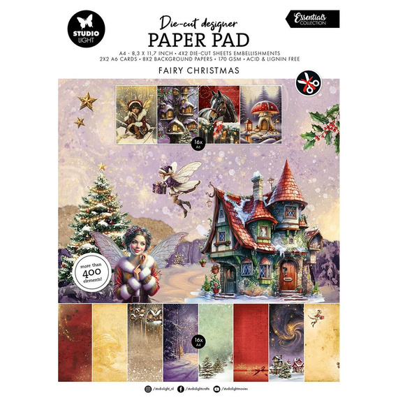 STUDIO LIGHT A4 Papierset + Elemente Scrapbooking Papier, Fairy Christmas