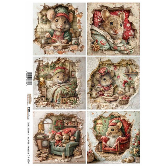 Reispapier A4 - ScrapLove - Christmas Mouse Family 3 - Weihnachtsmaus Familie