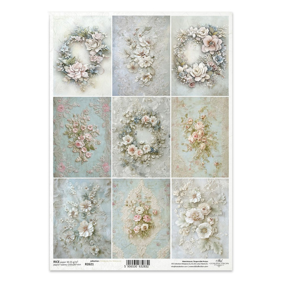 Reispapier Decoupage Bastelpapier für Decoupage A4 R2621 Blumensträuße Kränze
