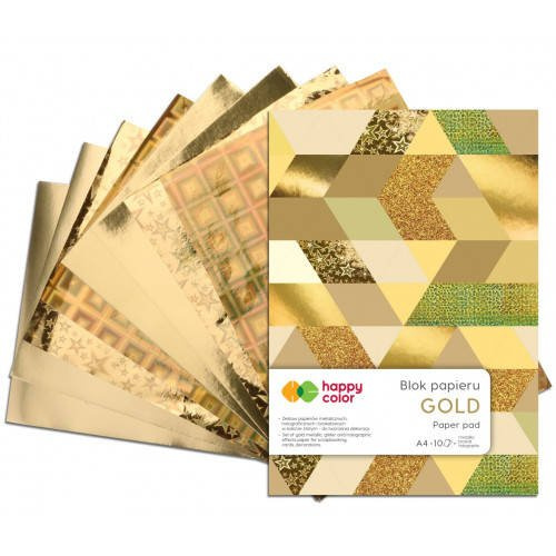 HAPPY COLOR A4 Set 10Blatt Block metallischer Goldpapiere Bastelpapier, Gold