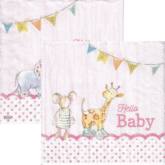 SERVIETTEN 1 Stück Motivservietten Decoupage Napkin 33x33cm - Hallo Baby hellrosa