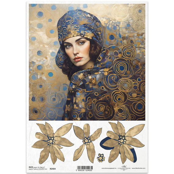 ITD Reispapier Decoupage Bastelpapier Serviettentechnik-R2404 Frau Blumen - Inspiriert von Klimt