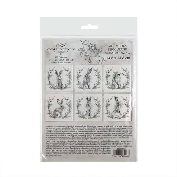 ITD - Reispapier-Set  - RSM053 Hasen - schwarz und weiß