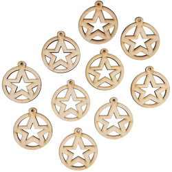 Holz-Christbaumanhänger Set 10 Stück - Stern - 6 cm