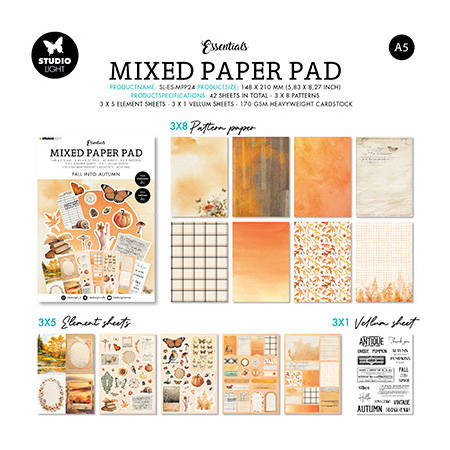 STUDIO LIGHT 42Blatt A5 Papierset + Elemente Scrapbooking Papier Fall into autumn