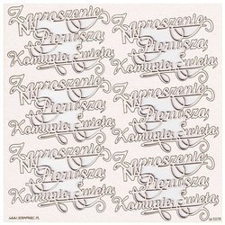Dekorpappe Die Cut Chipboard - Einladung zur ersten heiligen Kommunion - Aufschrift 6 Stück - Scrapiniec