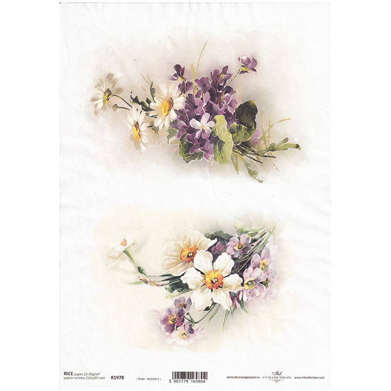 ITD Reispapier Decoupage Bastelpapier A4 R1978 Primel, Veilchen