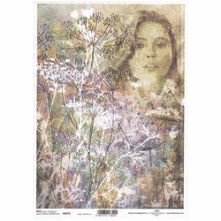 ITD Reispapier Decoupage Bastelpapier weibliches Gesicht, Dill R2072