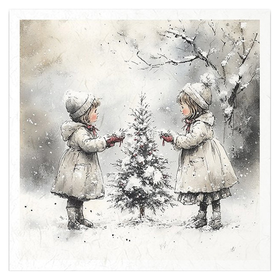 Reispapier-Set - Kinder, Weihnachtsbaum, Schneemann, Schlitten, Winter - RSM201 - Itd Collection