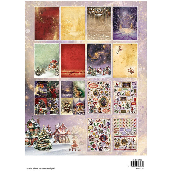 STUDIO LIGHT A4 Papierset + Elemente Scrapbooking Papier, Fairy Christmas