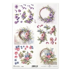 ITD Reispapier Decoupage Bastelpapier Serviettentechnik-R2383 Frühlingsblumen, Kränze, Blumenstrauß