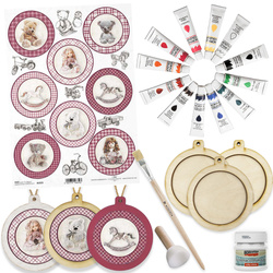 Weihnachts-Decoupage-Set – Kugeln mit Puppen, Teddys & Schaukelpferden