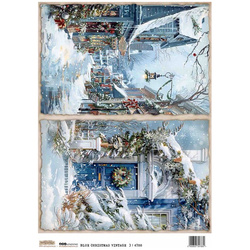 Reispapier A4 - ScrapLove - Christmas Blue Vintage 3 - Weihnachten blau retro