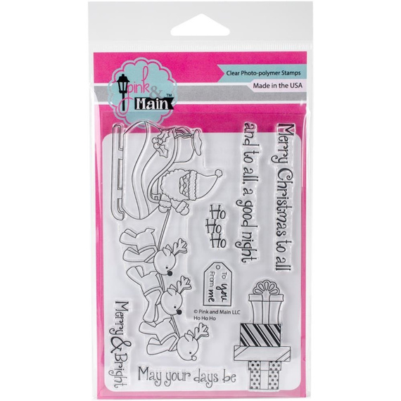 PINK & MAIN - Transparent Stempel Motivstempel Clear Stamp - Ho Ho Ho - Weihnachtsmannschlitten